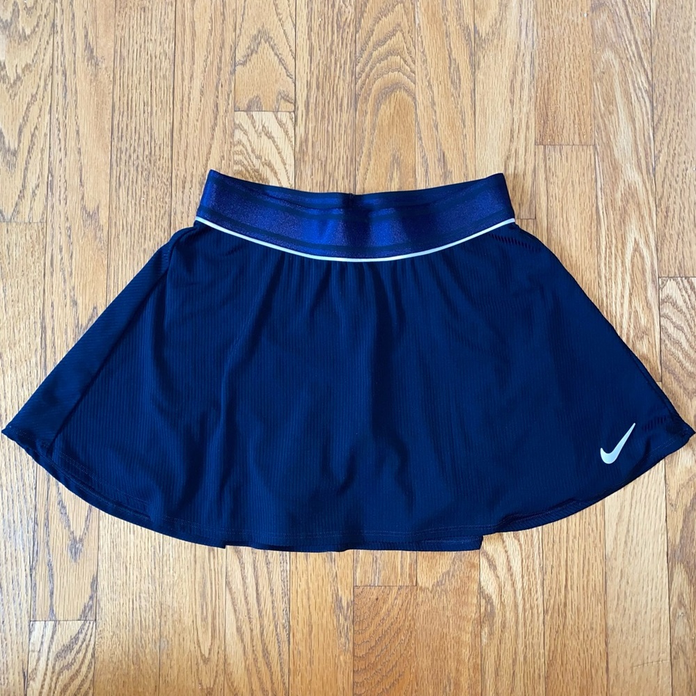 Nike Court Flouncy Ribbed Blue Tennis Skirt with Built in Shorts Extra Small